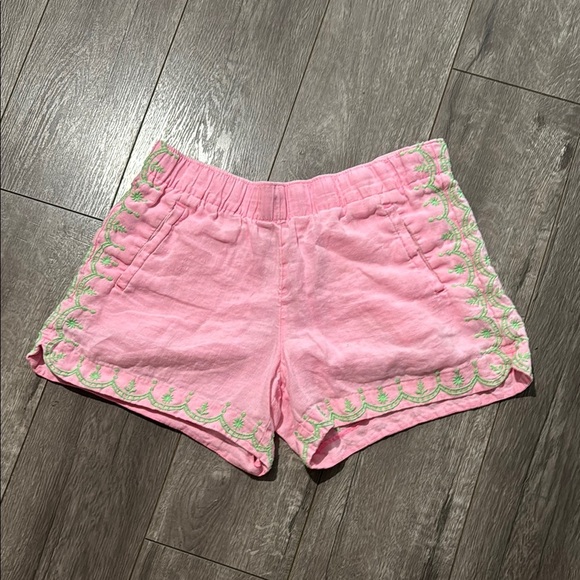 Lilly Pulitzer Pink Shandy LARYN LINEN SHORTS Embroidered 4" Pull-On  Small - Picture 1 of 4